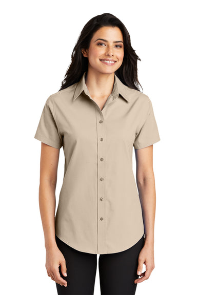 Port Authority L508 Womens Easy Care Wrinkle Resistant Short Sleeve Button Down Shirt Stone Front