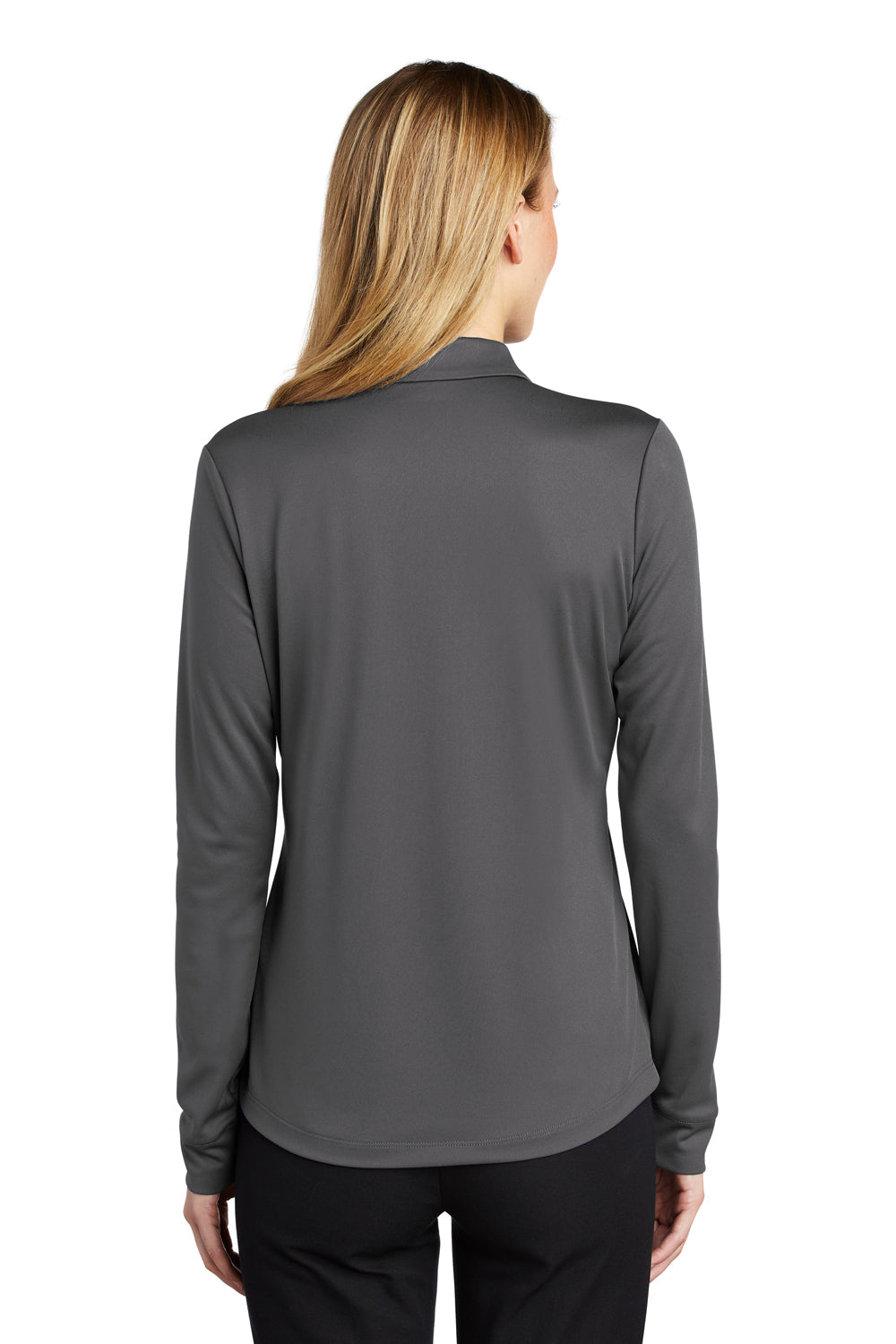 Port Authority Womens Silk Touch Performance Moisture Wicking Long Sleeve Polo Shirt Steel Grey Side