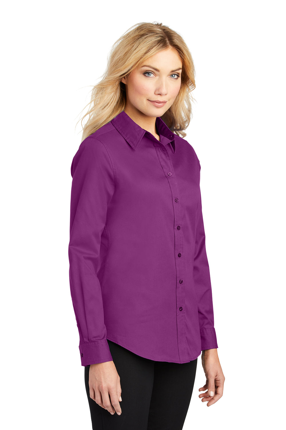 Port Authority L608 Womens Easy Care Wrinkle Resistant Long Sleeve Button Down Shirt Deep Berry Purple 3Q