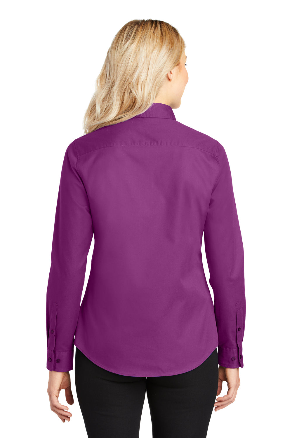 Port Authority L608 Womens Easy Care Wrinkle Resistant Long Sleeve Button Down Shirt Deep Berry Purple Back