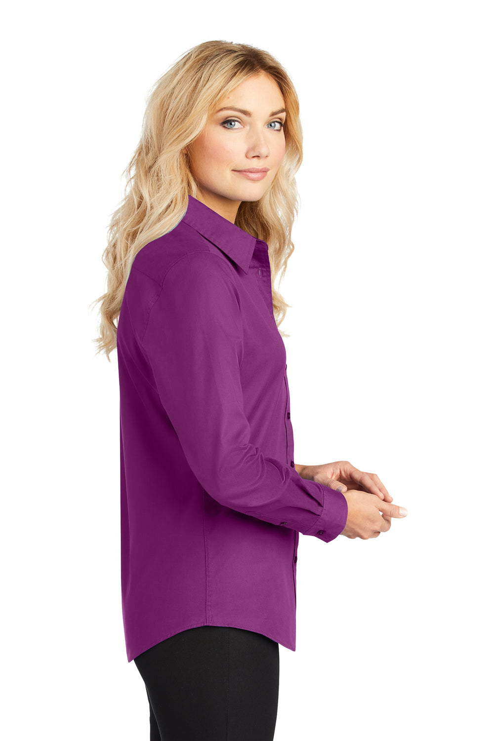 Port Authority L608 Womens Easy Care Wrinkle Resistant Long Sleeve Button Down Shirt Deep Berry Purple Side