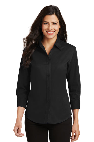 Port Authority L612 Womens Easy Care Wrinkle Resistant 3/4 Sleeve Button Down Shirt Black Front