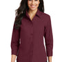 Port Authority Womens Easy Care Wrinkle Resistant 3/4 Sleeve Button Down Shirt - Burgundy