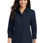 Port Authority Womens Easy Care Wrinkle Resistant 3/4 Sleeve Button Down Shirt - Navy Blue