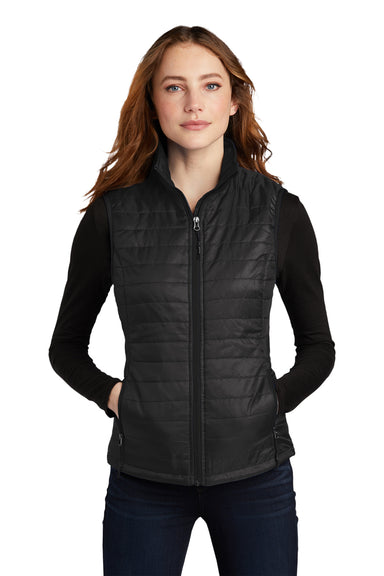 Port Authority Womens Packable Puffy Full Zip Vest Deep Black Front