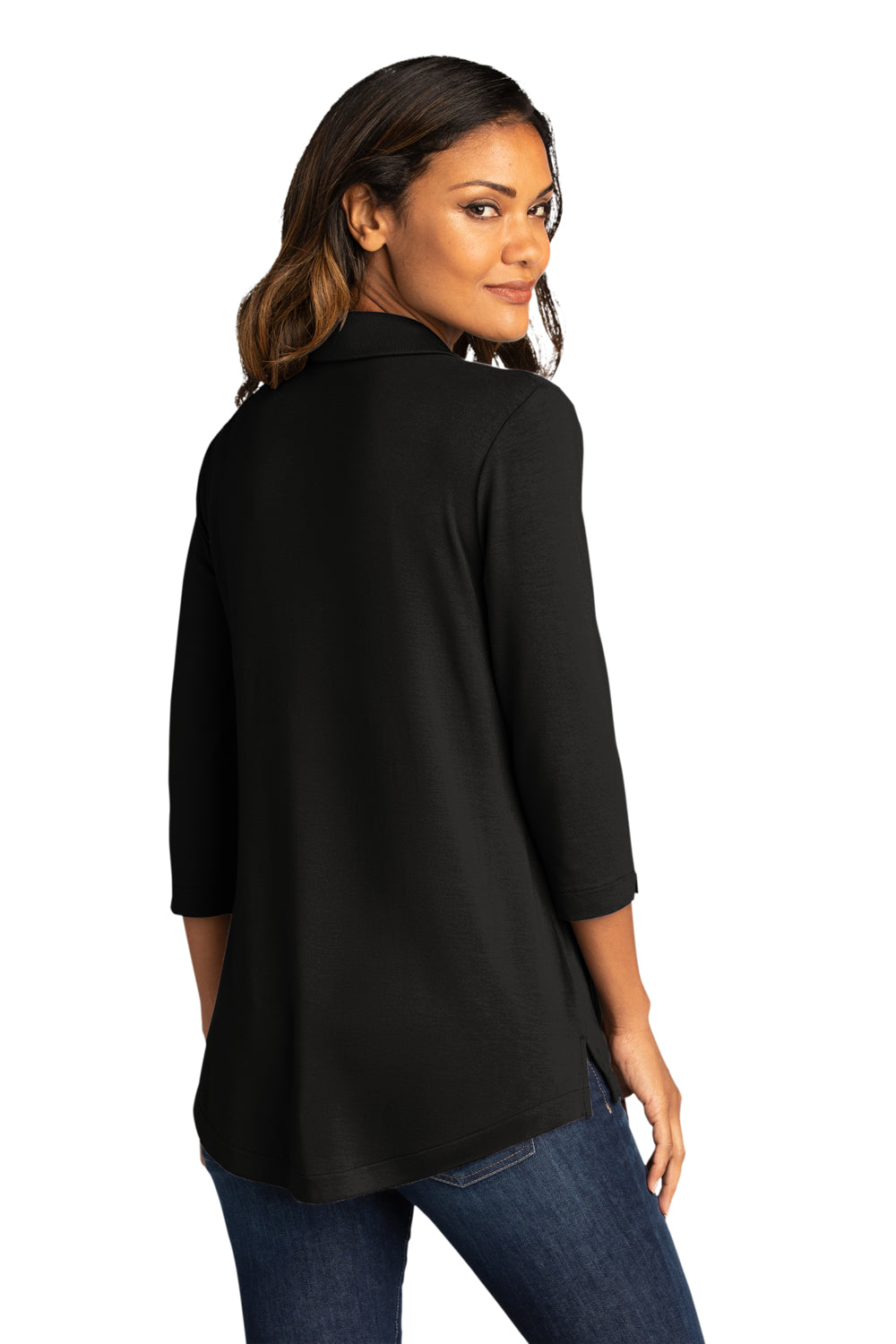 Port Authority Womens Luxe Knit 3/4 Sleeve Polo Shirt Deep Black Side