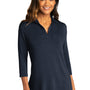 Port Authority Womens Luxe Knit 3/4 Sleeve Polo Shirt - River Navy Blue