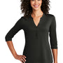 Port Authority Womens Moisture Wicking 3/4 Sleeve Polo Shirt - Black