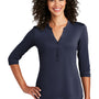 Port Authority Womens Moisture Wicking 3/4 Sleeve Polo Shirt - True Navy Blue