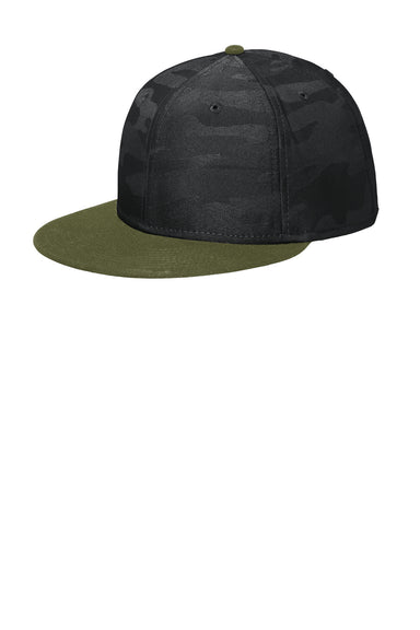 New Era NE407 Camo Flat Bill Snapback Hat Army Green/Black Camo Front