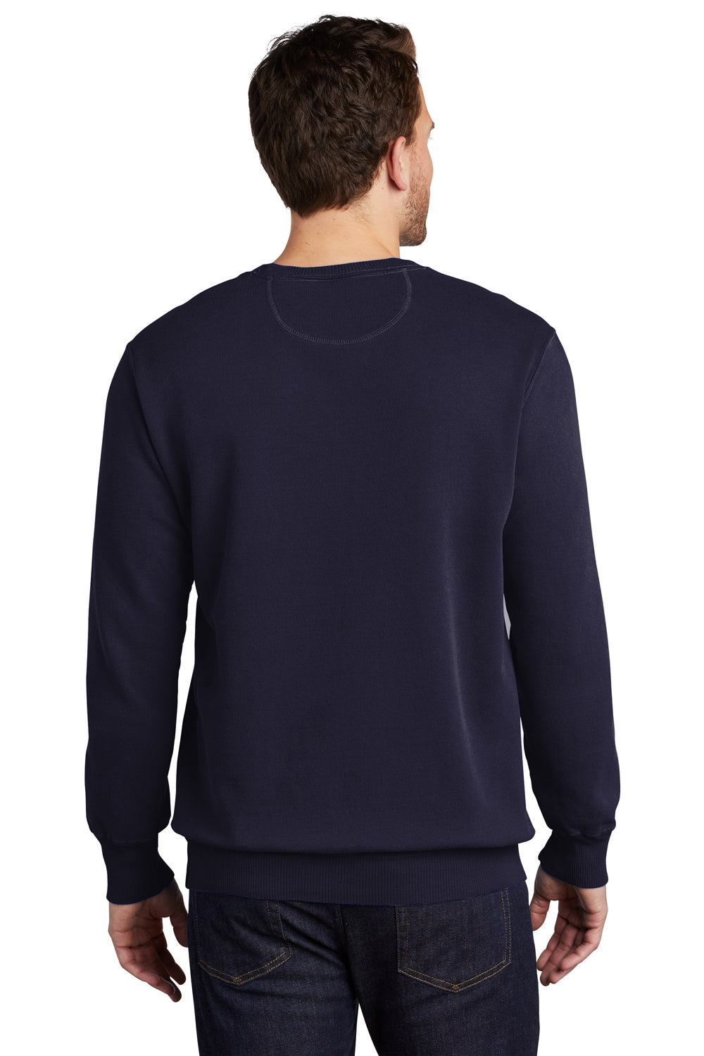 Port & Company Mens Beach Wash Fleece Crewneck Sweatshirt True Navy Blue Back