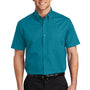 Port Authority Mens Easy Care Wrinkle Resistant Short Sleeve Button Down Shirt w/ Pocket - Teal Green