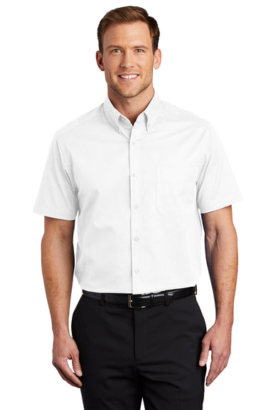 Port Authority S508/TLS508 Mens Easy Care Wrinkle Resistant Short Sleeve Button Down Shirt w/ Pocket White Front