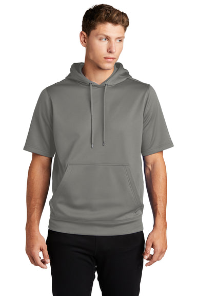 Sport-Tek Mens Fleece Short Sleeve Hooded Sweatshirt Hoodie Dark Smoke Grey Front