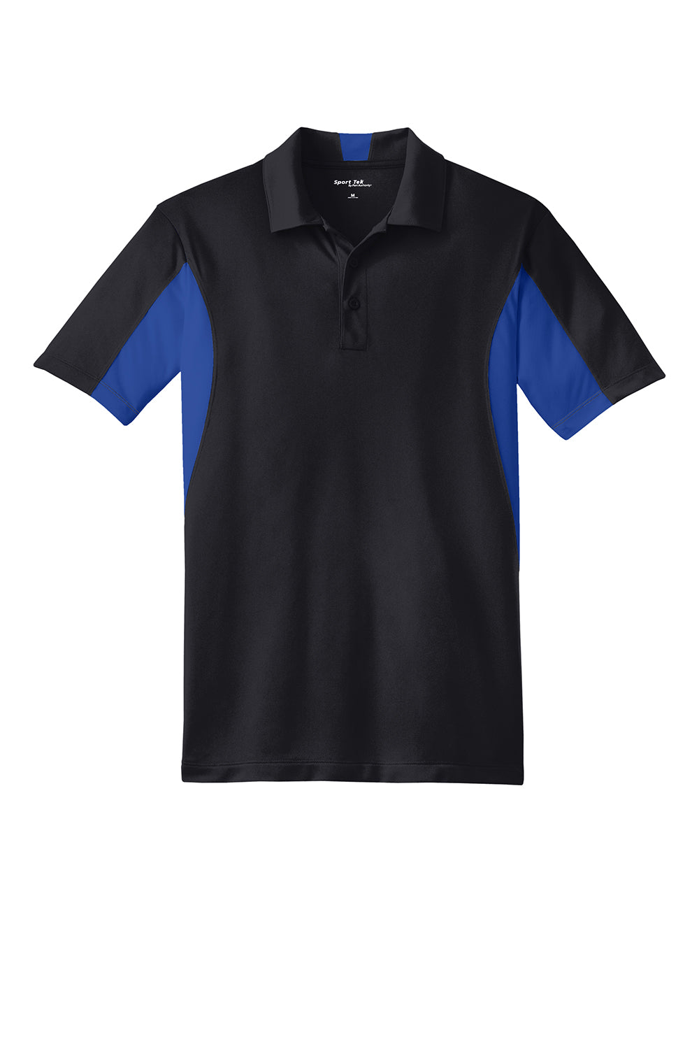 Sport-Tek Mens Sport-Wick Moisture Wicking Short Sleeve Polo Shirt Black/True Royal Blue Flat Front