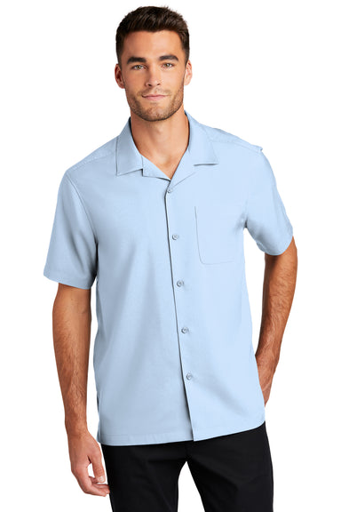 Port Authority Mens Performance Short Sleeve Button Down Camp Shirt Cloud Blue Front