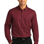 Port Authority Mens SuperPro Wrinkle Resistant React Long Sleeve Button Down Shirt w/ Pocket - Burgundy