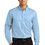 Port Authority Mens SuperPro Wrinkle Resistant React Long Sleeve Button Down Shirt w/ Pocket - Cloud Blue