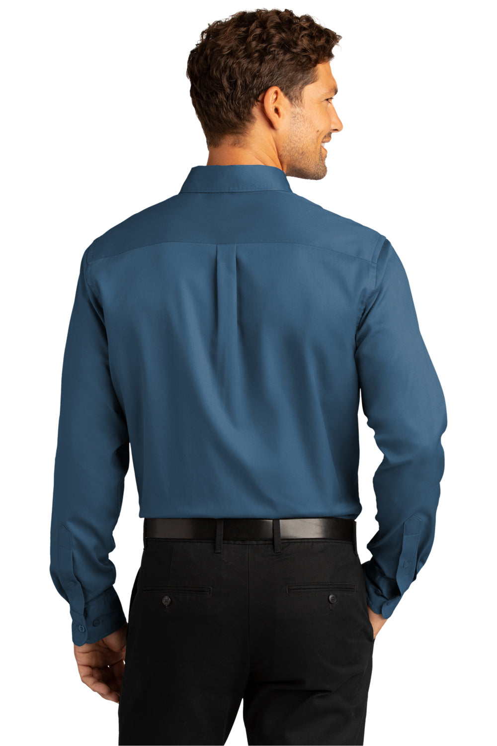 Port Authority Mens SuperPro Wrinkle Resistant React Long Sleeve Button Down Shirt w/ Pocket Regatta Blue Side