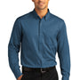 Port Authority Mens SuperPro Wrinkle Resistant React Long Sleeve Button Down Shirt w/ Pocket - Regatta Blue