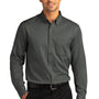 Port Authority Mens SuperPro Wrinkle Resistant React Long Sleeve Button Down Shirt w/ Pocket - Storm Grey