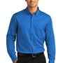 Port Authority Mens SuperPro Wrinkle Resistant React Long Sleeve Button Down Shirt w/ Pocket - Strong Blue