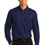 Port Authority Mens SuperPro Wrinkle Resistant React Long Sleeve Button Down Shirt w/ Pocket - True Navy Blue