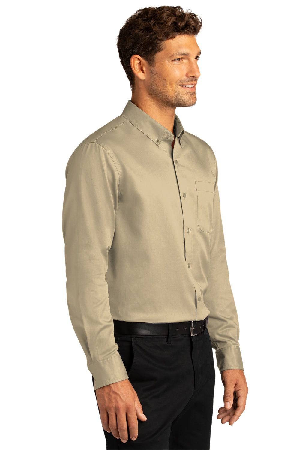 Port Authority W808 SuperPro Wrinkle Resistant React Long Sleeve Button Down Shirt w/ Pocket Wheat 3Q