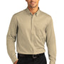 Port Authority Mens SuperPro Wrinkle Resistant React Long Sleeve Button Down Shirt w/ Pocket - Wheat