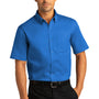 Port Authority Mens SuperPro Wrinkle Resistant React Short Sleeve Button Down Shirt w/ Pocket - Strong Blue