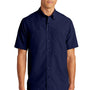 Port Authority Mens Daybreak Moisture Wicking Short Sleeve Button Down Shirt w/ Double Pockets - True Navy Blue