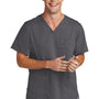 Wonderwink Mens Premiere Flex Short Sleeve V-Neck Shirt w/ Pockets - Pewter Grey