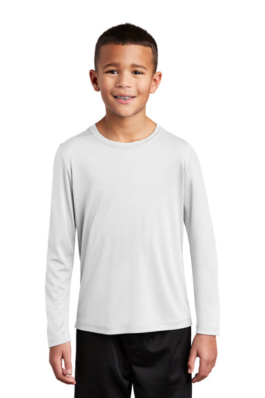 Sport-Tek Youth Long Sleeve Crewneck T-Shirt White Front