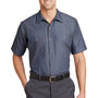 Red Kap Mens Industrial Moisture Wicking Short Sleeve Button Down Shirt w/ Double Pockets - Grey/Blue
