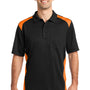 CornerStone Mens Select Moisture Wicking Short Sleeve Polo Shirt w/ Pocket - Black/Shock Orange