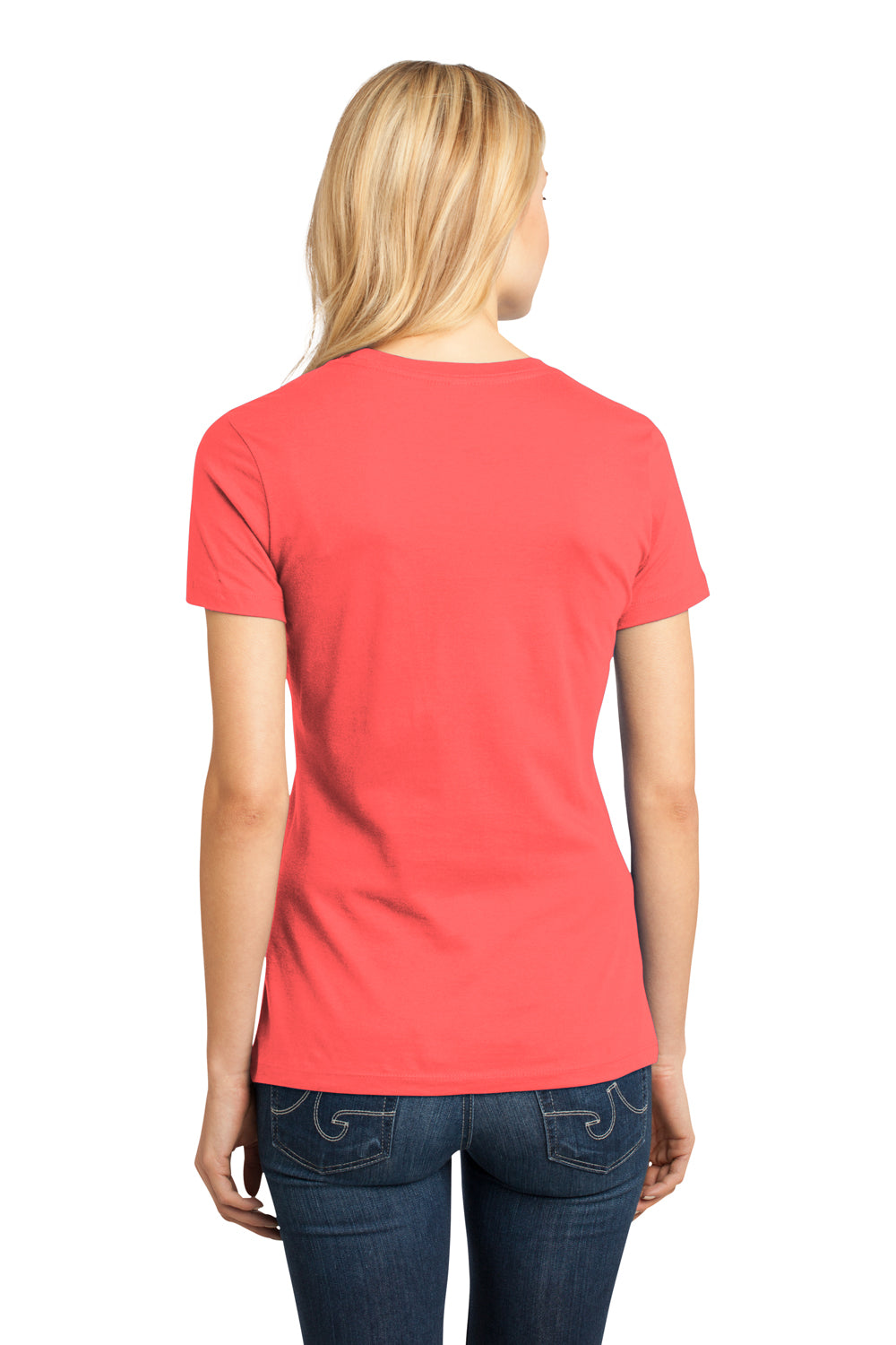 District DM104L Womens Perfect Weight Short Sleeve Crewneck T-Shirt Coral Pink Back