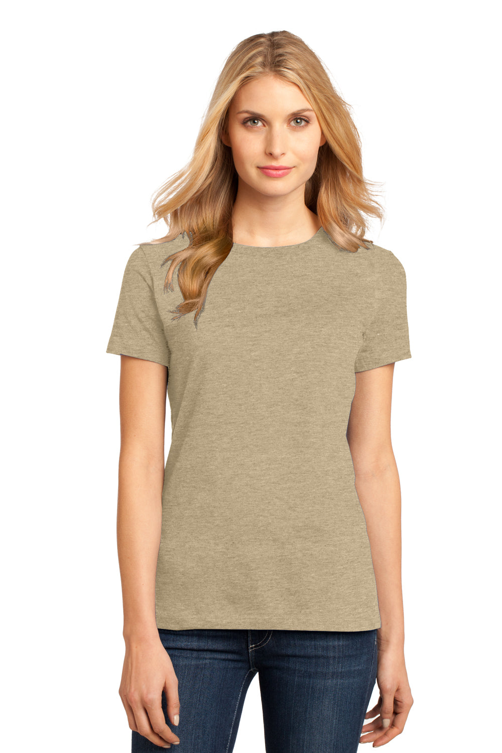 District DM104L Womens Perfect Weight Short Sleeve Crewneck T-Shirt Heather Latte Brown Front