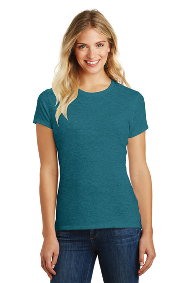 District DM108L Womens Perfect Blend Short Sleeve Crewneck T-Shirt Heather Teal Green Front