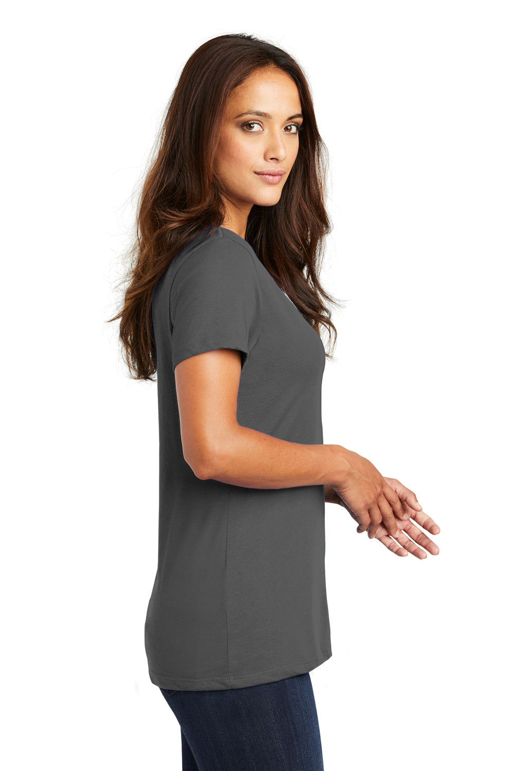 District DM1170L Womens Perfect Weight Short Sleeve V-Neck T-Shirt Charcoal Grey Side