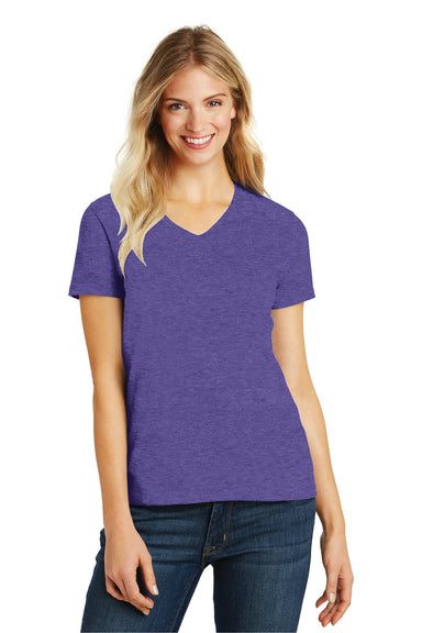 District DM1190L Womens Perfect Blend Short Sleeve V-Neck T-Shirt Heather Purple Front