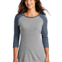District Womens Perfect Tri 3/4 Sleeve Crewneck T-Shirt - Grey Frost/Navy Blue