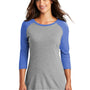 District Womens Perfect Tri 3/4 Sleeve Crewneck T-Shirt - Grey Frost/Royal Blue