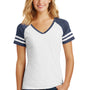 District Womens Game Short Sleeve V-Neck T-Shirt - White/Heather Navy Blue