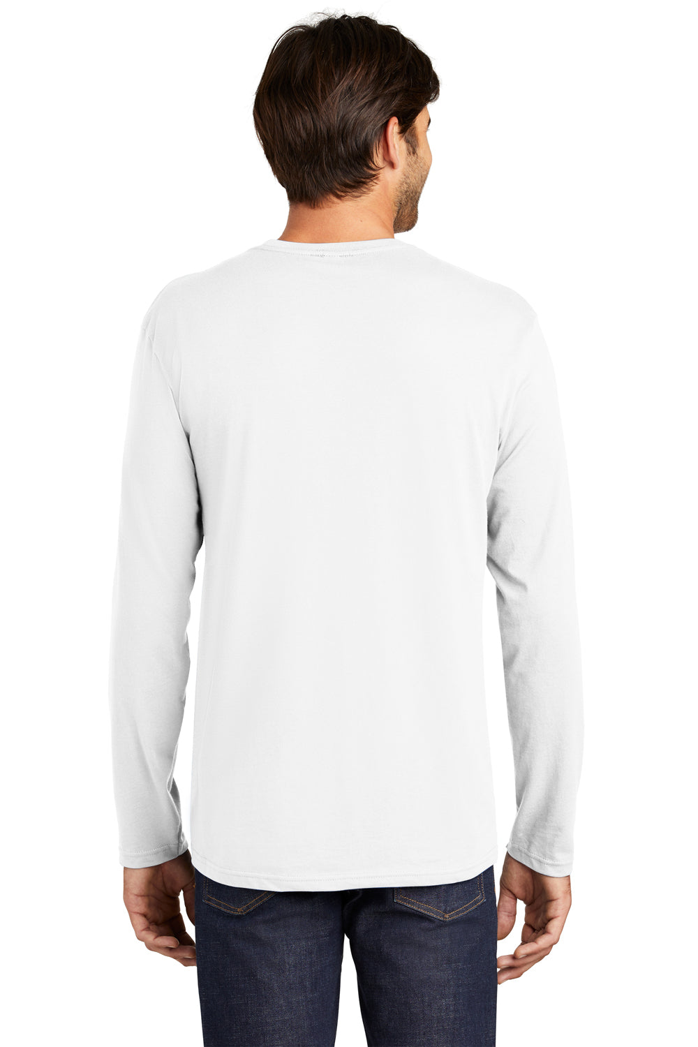 District DT105 Mens Perfect Weight Long Sleeve Crewneck T-Shirt White Back