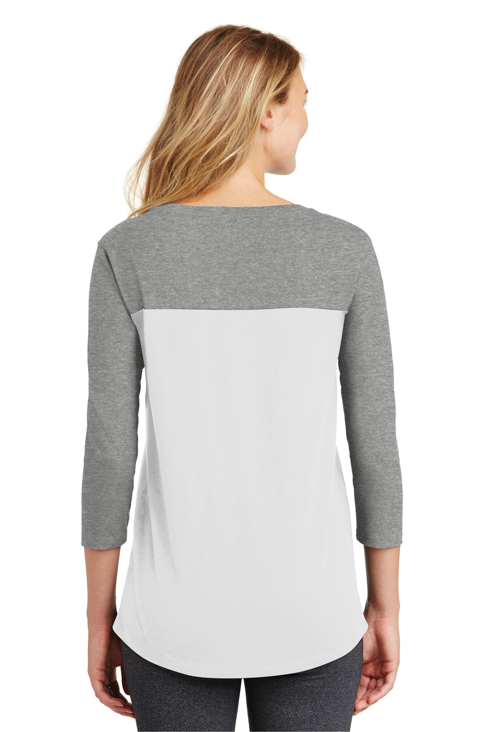 District DT2700 Womens Rally 3/4 Sleeve Wide Neck T-Shirt White/Grey Back