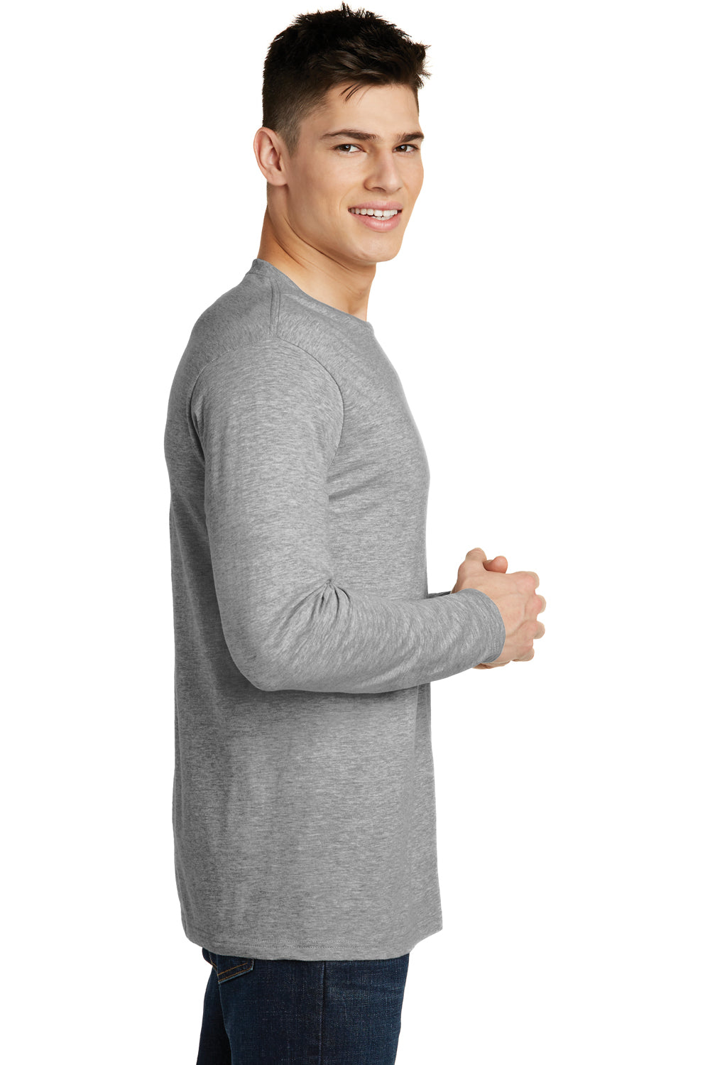 District DT6200 Mens Very Important Long Sleeve Crewneck T-Shirt Heather Light Grey Side