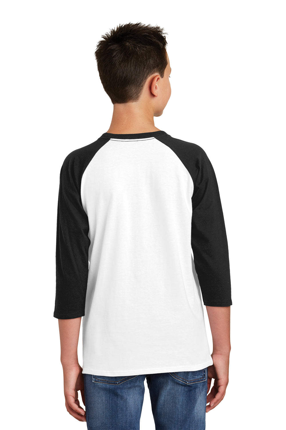 District DT6210Y Youth Very Important 3/4 Sleeve Crewneck T-Shirt White/Black Back