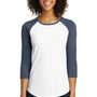 District Womens Very Important 3/4 Sleeve Crewneck T-Shirt - White/Heather Navy Blue - Closeout