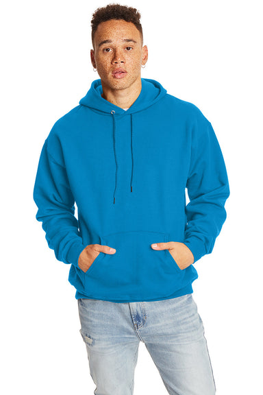 Hanes F170 Mens Ultimate Cotton PrintPro XP Hooded Sweatshirt Hoodie Teal Blue Front