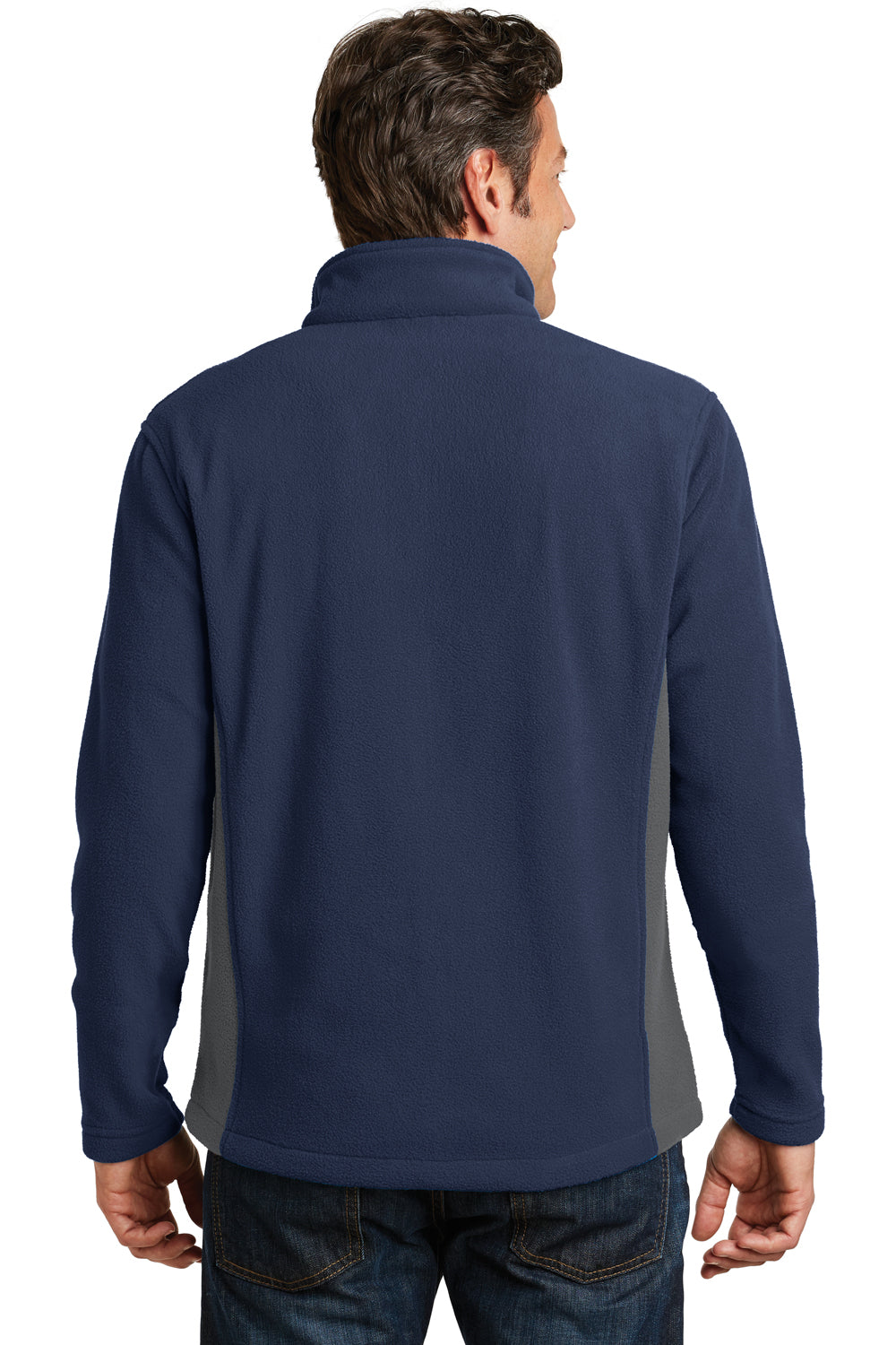 Port Authority F216 Mens Full Zip Fleece Jacket Navy Blue/Grey Back